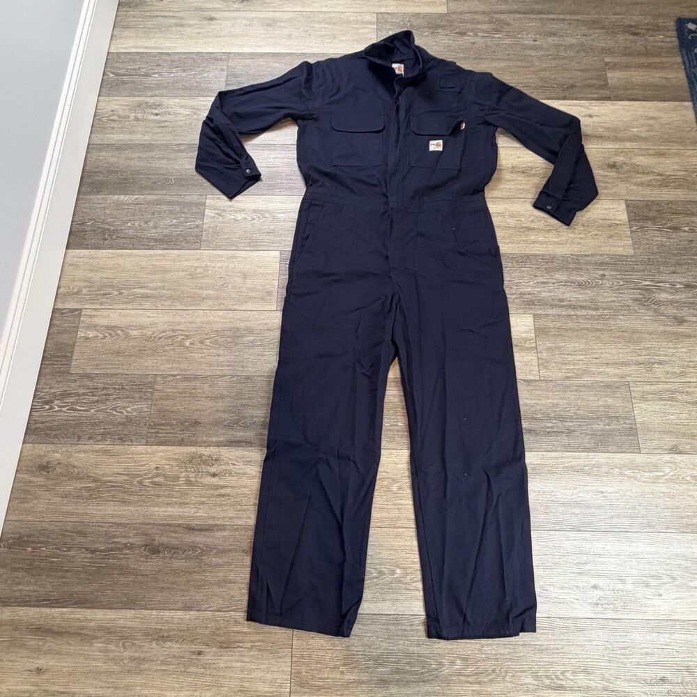 Carhartt Coveralls Mens 42 Tall Blue Flame Resistant FR Workwear NFPA 2112 CAT2